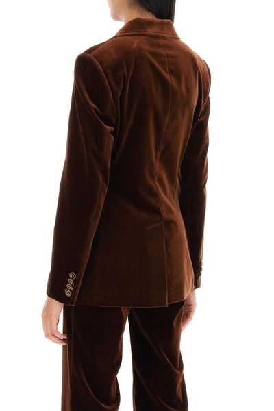 double-breasted velvet jacket 12180 0551 BROWN