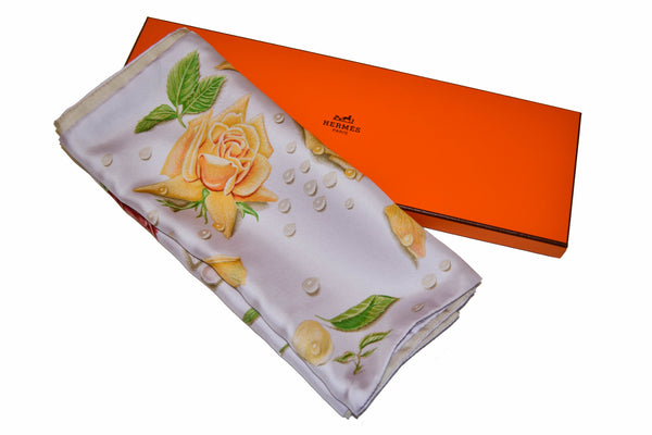 Hermes Purple Roses Flower 100% Silk Long Scarf