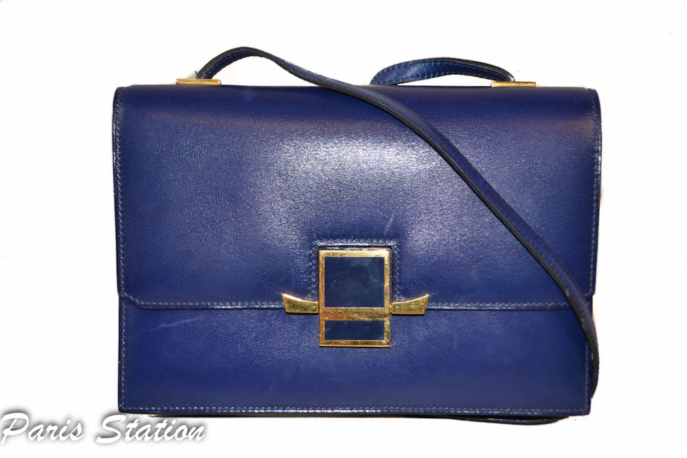 Hermes Blue Vintage Leather Clutch Messenger Bag