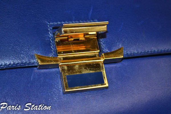 Hermes Blue Vintage Leather Clutch Messenger Bag