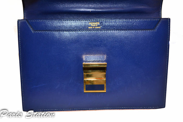 Hermes Blue Vintage Leather Clutch Messenger Bag