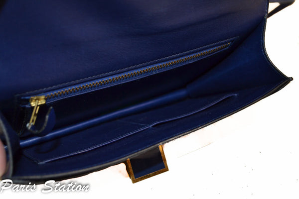 Hermes Blue Vintage Leather Clutch Messenger Bag