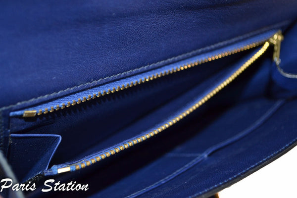 Hermes Blue Vintage Leather Clutch Messenger Bag