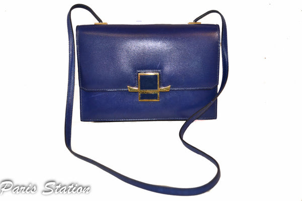 Hermes Blue Vintage Leather Clutch Messenger Bag