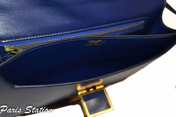 Hermes Blue Vintage Leather Clutch Messenger Bag