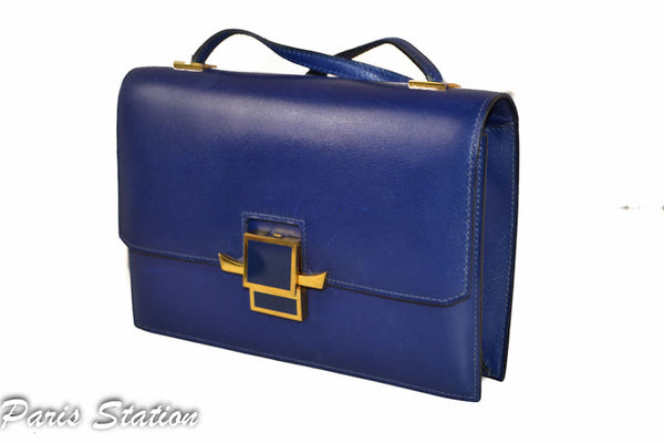 Hermes Blue Vintage Leather Clutch Messenger Bag