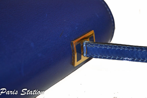 Hermes Blue Vintage Leather Clutch Messenger Bag