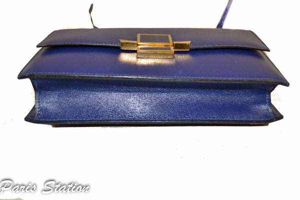 Hermes Blue Vintage Leather Clutch Messenger Bag