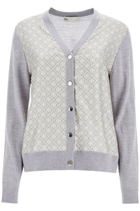 silk insert cardigan with eight 154441 SHADOW GRAY MELANGE T MONOGRAM