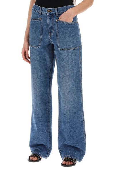 high-waisted cargo style jeans in 157135 DARK VINTAGE WASH