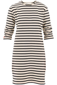 "striped cotton dress with eight 160087 IVORY / BLACK
