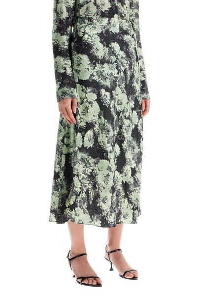 printed satin skirt 165457 GREEN PIXEL FLORAL