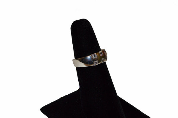 Folli Follie Sterling Silver Thick Band With Cubic Zirconia Ring Size 6.5