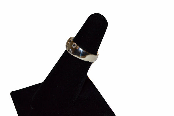 Folli Follie Sterling Silver Thick Band With Cubic Zirconia Ring Size 6.5