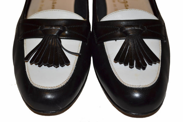 Salvatore Ferragamo Black/White Kiltie Tassel Loafer Size 6 B