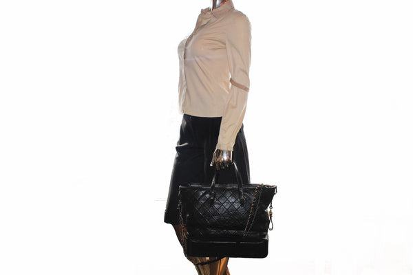 Chanel Black Aged Calfskin Quilted Large Gabrielle Shopping Tote