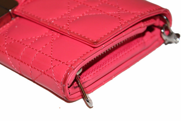 Christian Dior Coral Red Patent Cannage Miss Dior Rendezvous Wallet