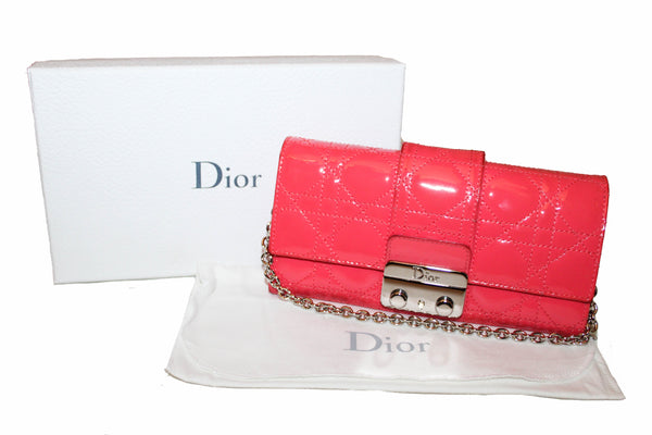 Christian Dior Coral Red Patent Cannage Miss Dior Rendezvous Wallet