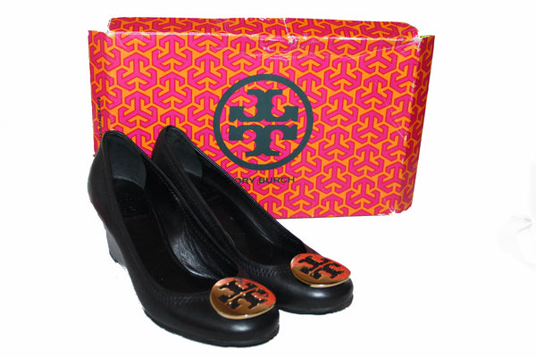 Tory Burch Black Leather Sally Wedge Size 6