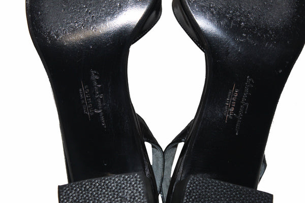 Salvatore Ferragamo Boutique Black Patent Leather Bow Slingback Sandal 5.5 B