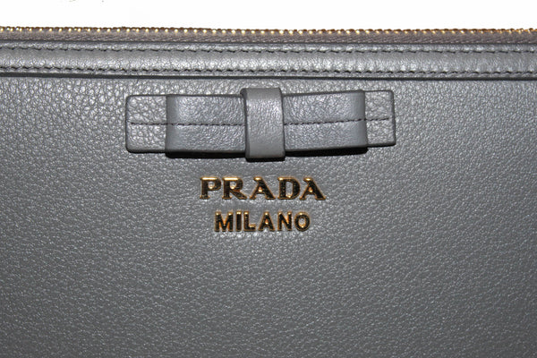 Prada Grey Women's Bow Detail Continental Leather Wallet