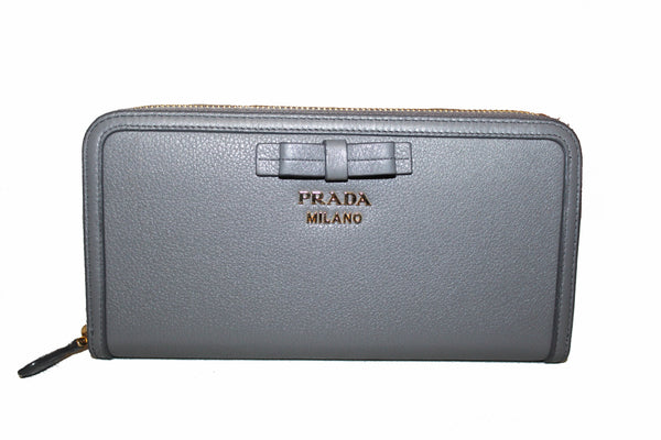 Prada Grey Women's Bow Detail Continental Leather Wallet