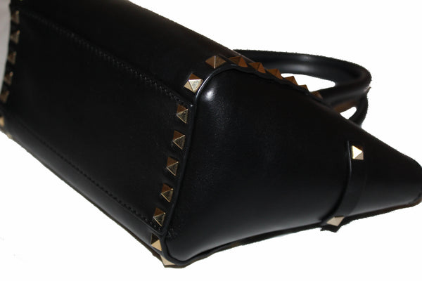 Valentino Black Leather Rockstud Micro Mini Tote Bag