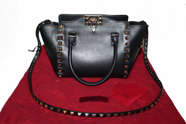 Valentino Black Leather Rockstud Micro Mini Tote Bag