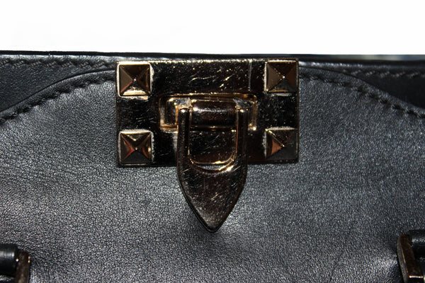Valentino Black Leather Rockstud Micro Mini Tote Bag