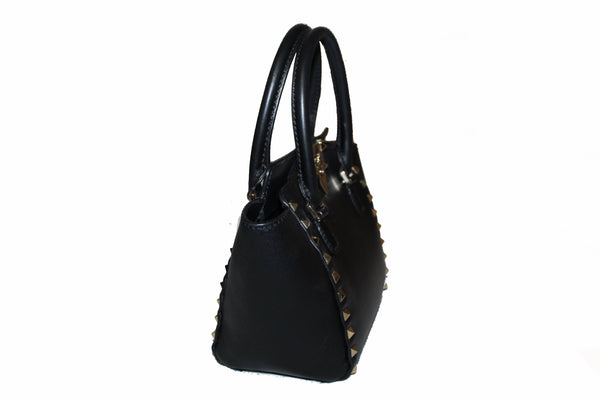 Valentino Black Leather Rockstud Micro Mini Tote Bag