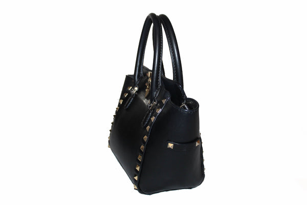 Valentino Black Leather Rockstud Micro Mini Tote Bag