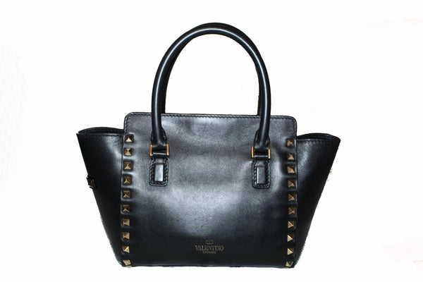 Valentino Black Leather Rockstud Micro Mini Tote Bag