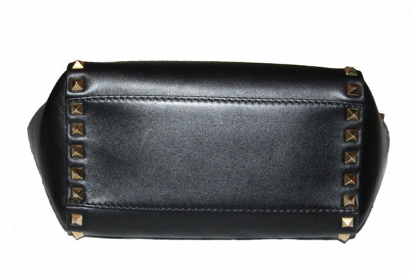 Valentino Black Leather Rockstud Micro Mini Tote Bag