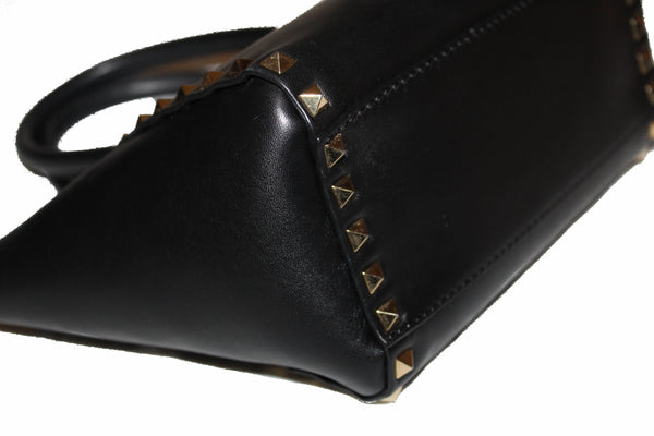 Valentino Black Leather Rockstud Micro Mini Tote Bag