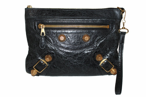 Balenciaga Black Giant 21 Gold Lambskin Leather Clutch