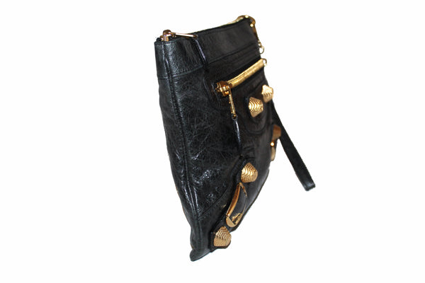 Balenciaga Black Giant 21 Gold Lambskin Leather Clutch