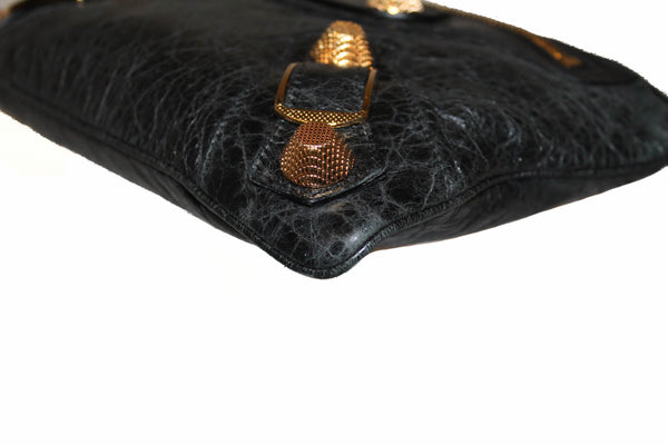 Balenciaga Black Giant 21 Gold Lambskin Leather Clutch