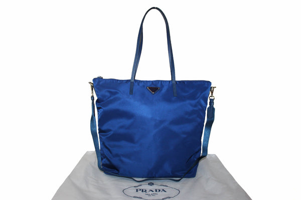 New Prada Blue Nylon Tessuto Tote Bag with Strap 1BG189