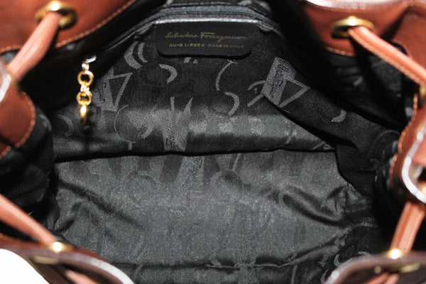 Salvatore Ferragamo Brown Fabric Drawstring Shoulder Bag