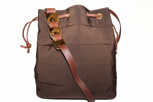 Salvatore Ferragamo Brown Fabric Drawstring Shoulder Bag