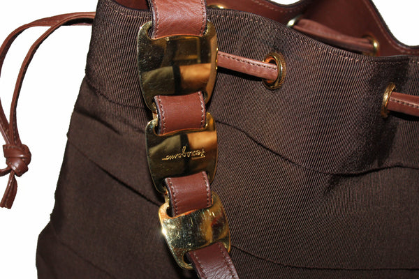 Salvatore Ferragamo Brown Fabric Drawstring Shoulder Bag