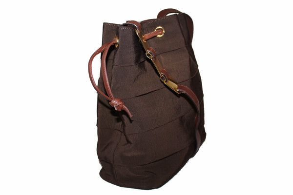 Salvatore Ferragamo Brown Fabric Drawstring Shoulder Bag