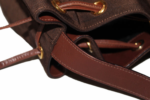 Salvatore Ferragamo Brown Fabric Drawstring Shoulder Bag