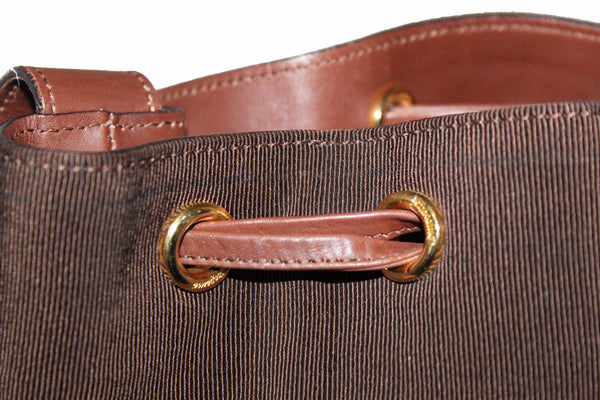 Salvatore Ferragamo Brown Fabric Drawstring Shoulder Bag