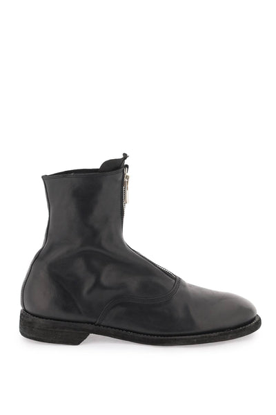 front zip leather ankle boots 210 BLACK