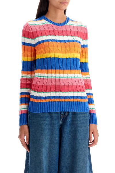 cotton crewneck sweater with braided design 211935304001 BLUE COMBO