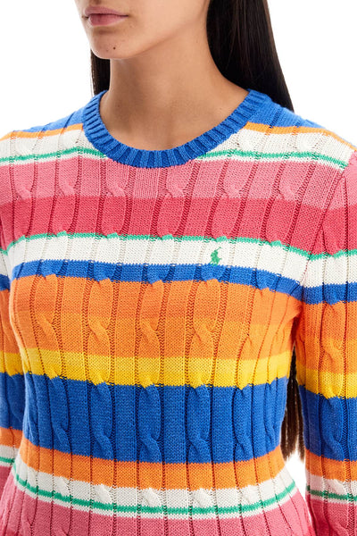 cotton crewneck sweater with braided design 211935304001 BLUE COMBO