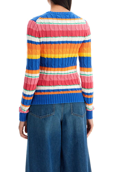 cotton crewneck sweater with braided design 211935304001 BLUE COMBO