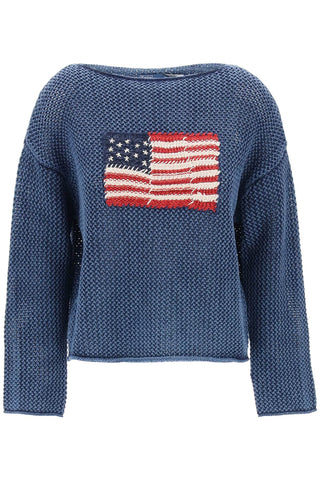 "pointelle knit pullover with embroidered flag 211935315001 BLUE MULTI