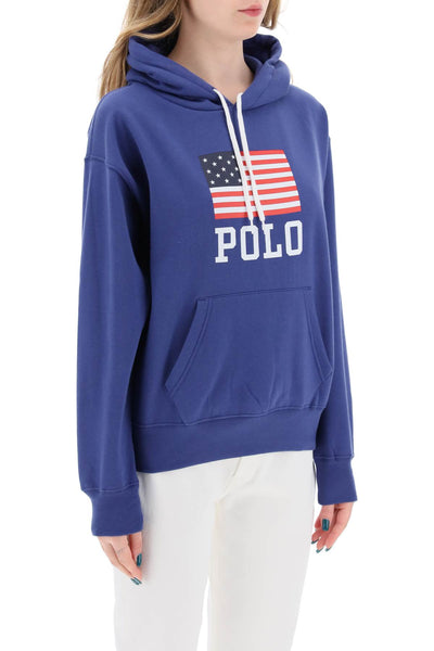 hooded sweatshirt with flag print 211935600002 CHARTER BLUE